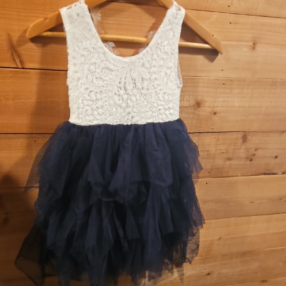 Elegant Navy and White Kids Formal Dress